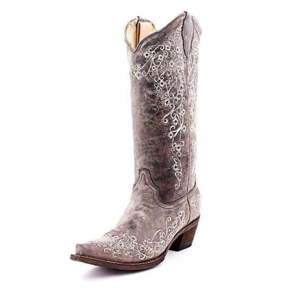 Women's Corral Embroidery Western Boots (Bone)