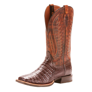 Ariat Double Down Caiman Gator Belly Square Toe Boots Pecan Frontier Western Store