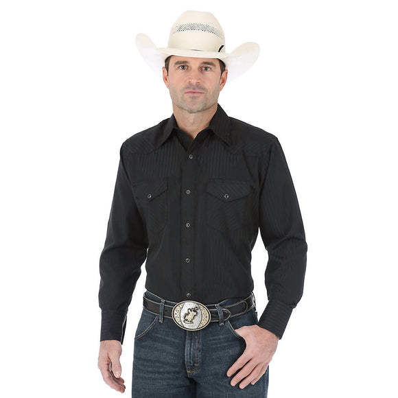 Wrangler® Western Long Sleeve Snap Dobby Shirt (Black)