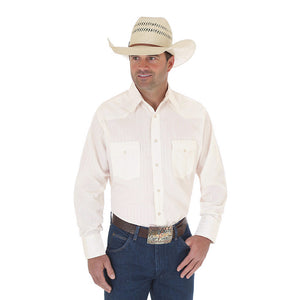 Wrangler® Western Long Sleeve Snap Dobby Shirt (Light Tan)