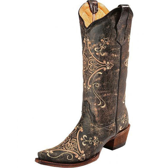 Women's Circle G Crackle Embroidery Western Boots (Brown)