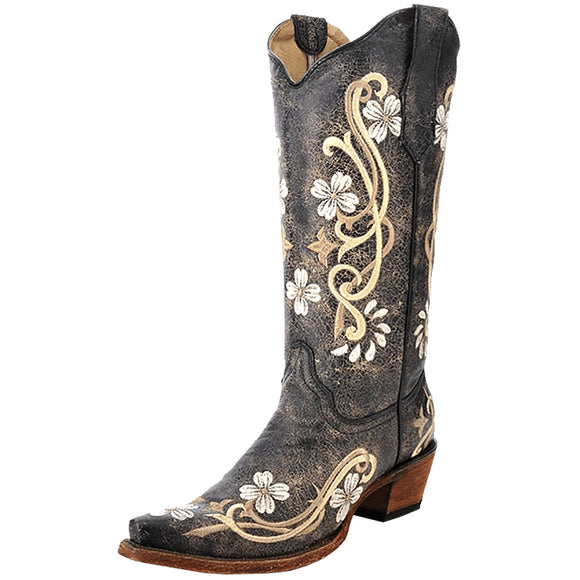 Women's Circle G Floral Embroidery Boot (Black \ Multicolor)