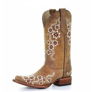Women's Circle G Floral Embroidery Square Toe (Tan)