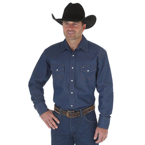 Wrangler Cowboy Cut® Long Sleeve Firm Finish Western Work Shirt (Blue)